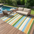 GAOMON 9x18 Outdoor Rug Waterproof for Patio Plastic Straw Large Rug Geometric Stripe Outdoor Area Rug Modern Lines Outdside Camping Rugs for RV Porch Deck Backyard Balcony, Yellow Blue Green White by GAOMON