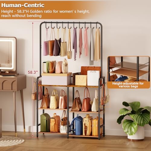 Hayexiha Large Purse Organizer for Closet, 3-Tier Double-Row Handbag Rack - Image 6