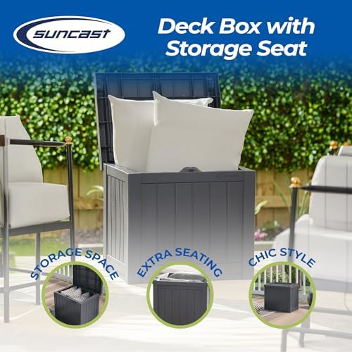 Suncast 2 Pack Small Deck Box Storage w/Bench Seat for Indoor & Outdoor Use, 22 Gal., Cyberspace - Image 2