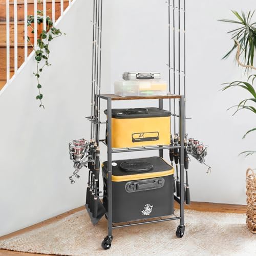 Olakee Fishing Rod Holders, Rolling Fishing Rod Rack for Garage & Boat, Tackle Box & Reel Holder Cart, Easy Assembly Fishing Gear Management System, Ideal Birthday Gift for Men Dad Anglers - Image 6