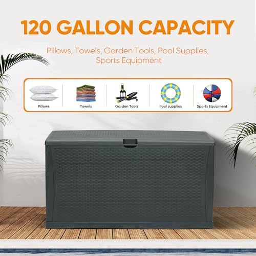 ZYJOYY 100 Gallon Resin Deck Box Waterproof Outdoor Storage Box and Patio Furniture Side Table for Pool Accessories, Gardening Tools, Outdoor Indoor Cushions, Lockable, UV Resistant - Image 3
