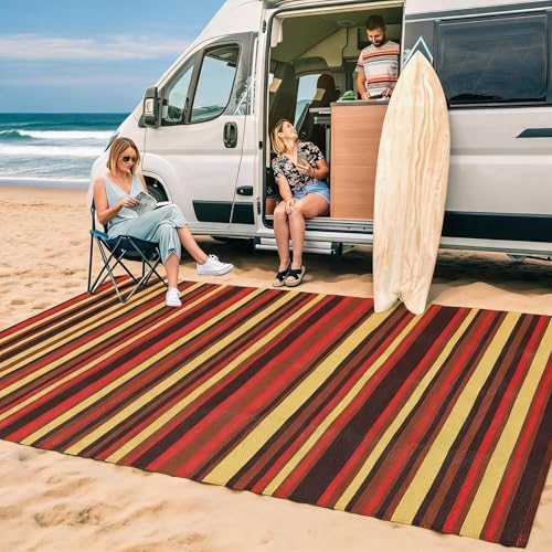Garvee Modern 9x12 Outdoor Rug Colorful Striped Red Plastic Straw Rugs - Image 2