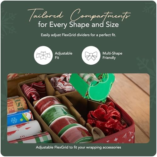 Covermates Gift Wrap Storage Organizer, 38"W x 13"D x 6.5"H, Red Snowflake - Image 5