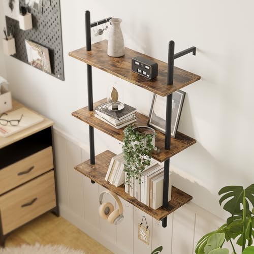 Bestier 24 Inch 3 Tier Industrial Pipe Shelves with Towel Bar, Rustic Brown - Image 3