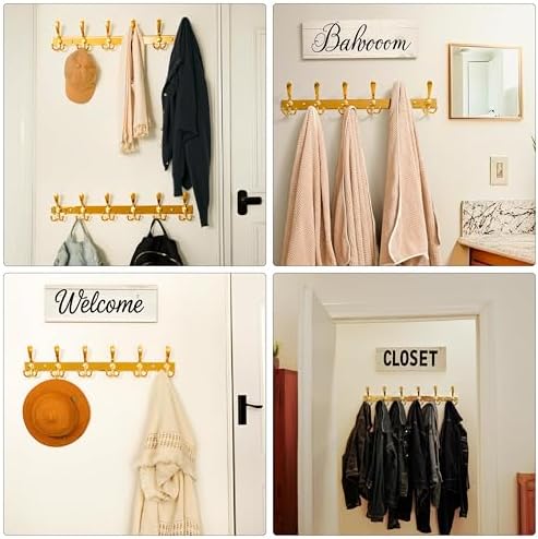 Dseap Coat Rack Wall Mount 24 Inch, Heavy Duty 12-Gauge Base vs Flimsy 1mm, Double-Thick Solid Anti-Snap Hooks, Stainless Steel 6-Hook Hanger Organizer for Clothes Hat Closet Entryway, Gold - Image 6
