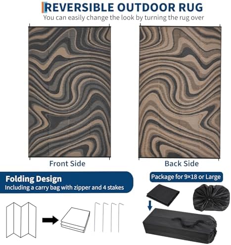Garvee 10x14 Waterproof Outdoor Rug Modern Plastic Straw Rug, Brown - Image 7