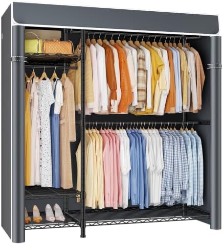 ULIFHOME F7C Clothes Rack with Cover, Covered Clothing Rack Heavy Duty by UlifHome