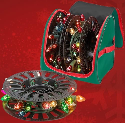 Premium Christmas Light Storage Bag – Heavy-Duty 600D Tear-Proof Material with Reinforced Handles – Includes 3 Reels, Stores up to 375 Ft of Mini Lights & Extension Cords – Green with PVC Lining - Image 7