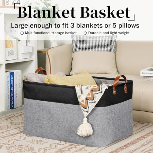 DULLEMELO Extra Large Storage Basket 22X15, 70L Foldable Fabric Toys Baskets Organizer Bins, Black&Grey - Image 5