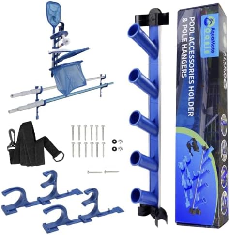 Swimming Pool Accessories Holder, Fence Hooks for Pool Equipment Organizer, Pool tool storage rack for Pool Skimmer Pole Hanger Pool Maintenance Vacuum hose Storage Pool Hooks for Poles by AquaMate+Oasis
