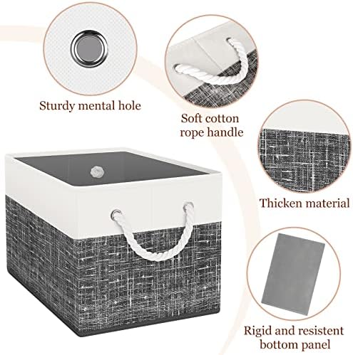 StorageTastic Storage Bin,Collapsible Storage Basket For Organizing,Large Storage Boxes With Rope Handles,Storage Containers,White & Black,6 Pack - Image 3