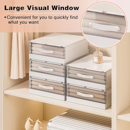 GUDEMAY Bed Sheet Organizers and Storage Plastic, 4 pcs Foldable Closet Organizer with Handle, Bedding Storage Box Container for Blanket, Duvet Cover Set, Bed Sheet Set, White - Image 4