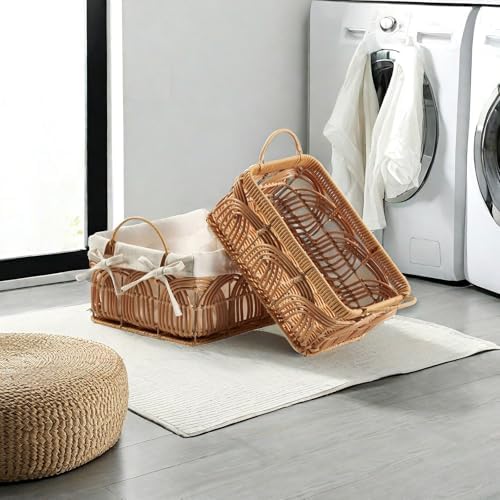 2PCS Plastic Wicker Storage Baskets Set Handmade Woven Boxes - Image 7