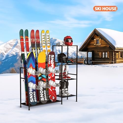 Freestanding Snowboard Rack, 4 Pair Ski, 3 Pack Snowboard, Boot, Pole, Goggles, Snowboard Gear, Ski Rack for Garage - Image 7