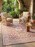 Rugs.com Outdoor Aztec Collection Rug – 5x7 Rust Red Flatweave-Pile Rug Perfect for Living Rooms, Large Dining Rooms, Open Floorplans by Rugscom