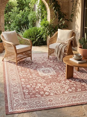 Rugs.com Outdoor Aztec Collection Rug – 8' x 11' Rust Red Flatweave Rug Perfect for Living Rooms, Large Dining Rooms, Open Floorplans by Rugscom