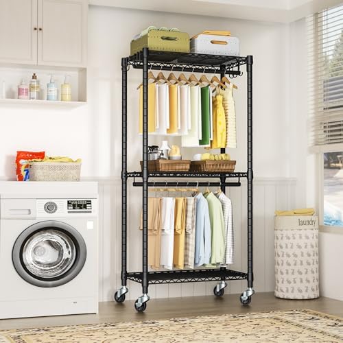 FUTASSI Rolling Clothes Rack, Clothing Racks for Hanging Clothes, Black - Image 4
