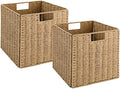 Vagusicc Wicker Storage Basket, Set of 2 Hand-Woven Wicker Basket, 11 inch Storage Baskets for Organizing and Decor, Foldable Cube Storage Organizer Bins Baskets for Shelves, Woven Basket, Natural by Vagusicc