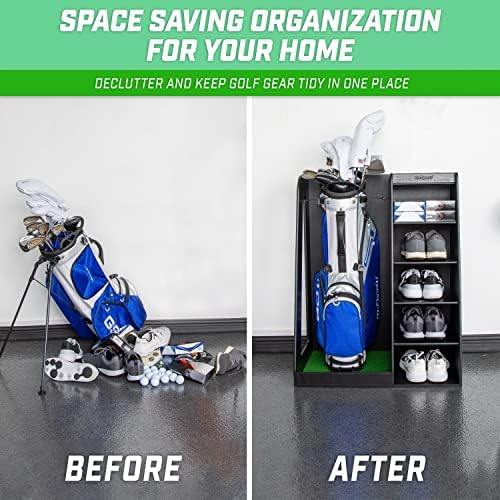 GoSports Premium Wooden Golf Bag Organizer and Storage Rack - Black, White or Brown Finish - Image 2