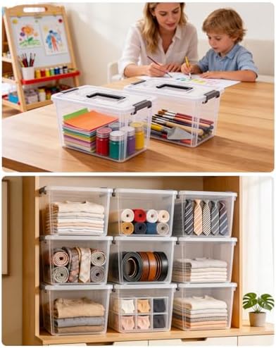 Citylife 8 Packs 6 QT Plastic Storage Bins with Latching Lids Clear Storage Box with handle Stackable Storage Containers for Organizing Snacks, Crafts, Toys, Tools - Image 6