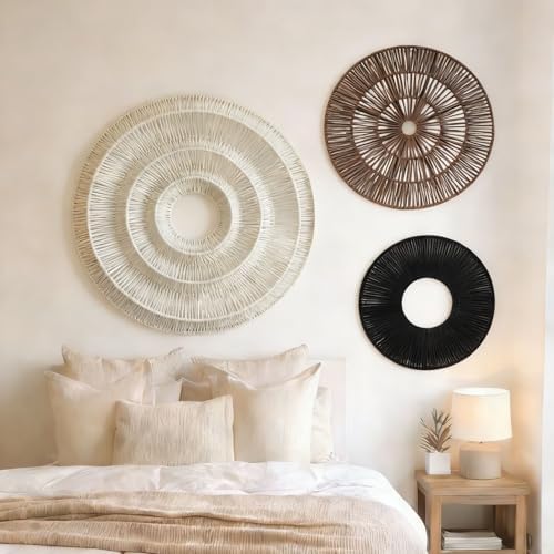 Bergamot Set of 3 Extra Large 3D Textured Neutral Abstract Wall Decor, Cotton Rope Round Woven Wall Baskets, Modern Minimalist Wall Art for Living Room, Bedroom,25 Inch,17.7 Inch, 13.7 Inch by Unknown
