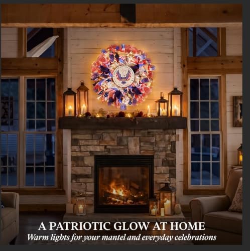 24 Inch Large Patriotic Wreaths for Front Door with Eagle Sign - Image 6