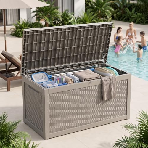 320 Gallon Outdoor Storage Box, Waterproof Resin Deck Box with Lockable Lid Large Storage Bin for Patio Furniture Cushion, Garden Tools, Pool Accessories UV-Resistant Outside Delivery, Gray - Image 3