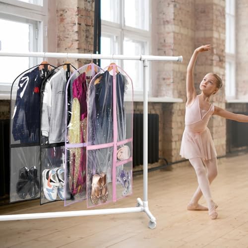 40 Inch Clear Garment Bags for Dance Costumes, 6 Pack, Pink - Image 5