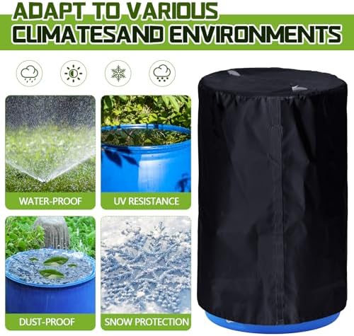 2 Piece 55 Gallon Drum Cover 24 x 36 Inch 55 Gallon Water Barrel Covers Outdoor Waterproof Rain Snow Water Storage Bucket Lid Protective Hook/loop Closure Anti Dust (Black) - Image 4