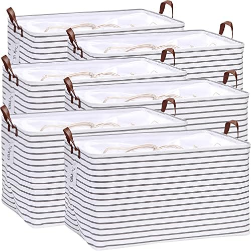 Hinwo 70L Extra Large Canvas Storage Bin with Lid and Handles, 6-Pack by Hinwo
