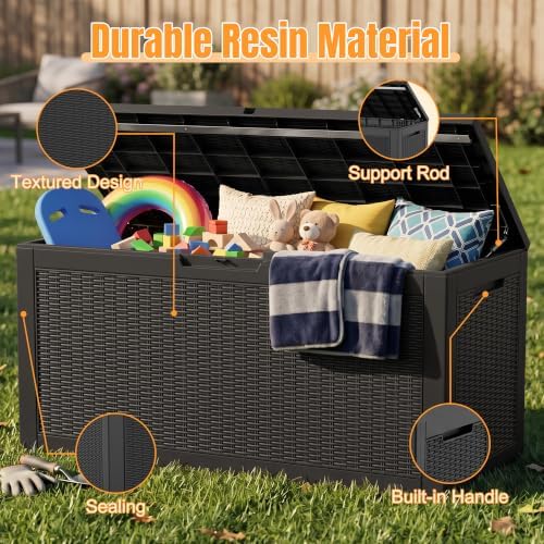 Outdoor Storage Box, 160 Gallon Waterproof Resin Deck Box with Support Rod - Image 3