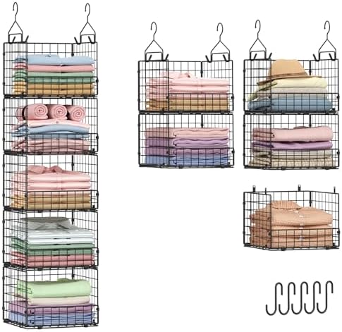 Sonyabecca 5-Tier Hanging Closet Organizer – Black Closet Storage Shelves with Wire Baskets for Clothes, Handbags, Sweaters & Accessories, Includes 2 Hanging Hooks & 5 S-Hooks by Sonyabecca
