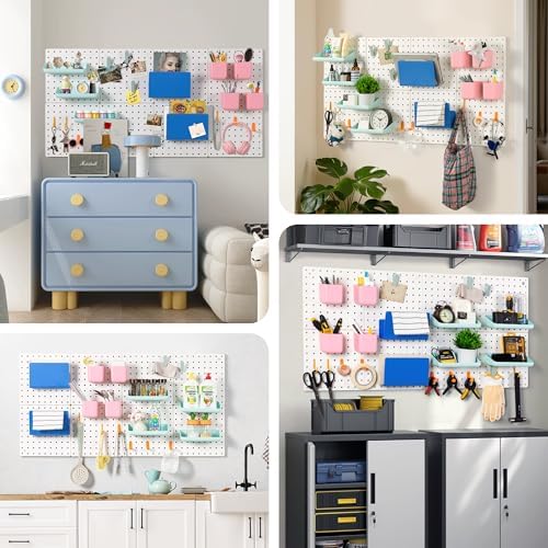 Wall Mounted Key Hooks Organizer with Pegboard Panel, 44"x22" Heavy Duty Pegboards with 2 Installation Methods, Hanging Wall Storage for Home, Garage & Office, White - Image 7