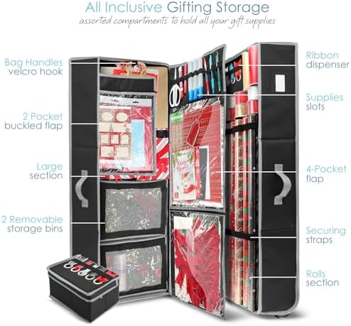 Hearth & Harbor Holiday Storage with Extra 2 PC of Christmas Storage Bins and Ribbon Storage Organizer - Fade Resistant Wrapping Paper Storage Containers with Wheels Fits Up to 30 Rolls of 40" Length - Image 2