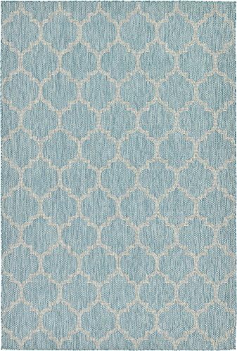 Unique Loom Outdoor Trellis Collection Area Rug (6' 1" x 9' Rectangle, Aquamarine/ Gray) - Image 3