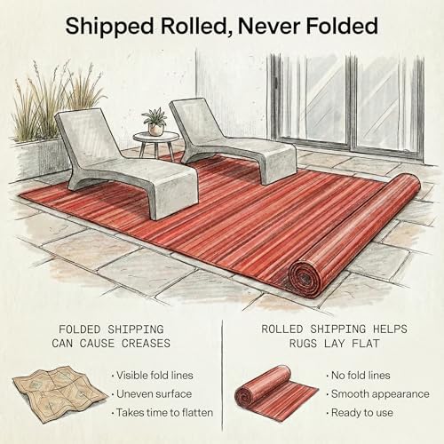 Fab Habitat Striped Outdoor Rug - Waterproof, Fade Resistant, Crease-Free, Reversible - Premium Recycled Plastic - Patio Porch Balcony Deck - Cancun Sunset - 8x10 ft - Image 4