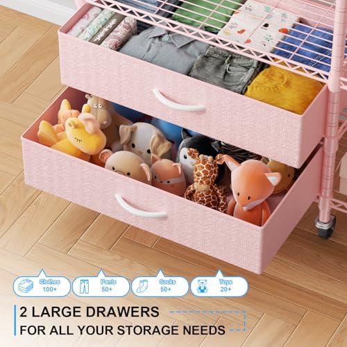 Ulif F3R Heavy Duty Clothes Rack（With Lockable Wheels）Freestanding Clothing Racks for Hanging Clothes，Adjustable Closet Organizer System，Portable Garment Rack 40"W x 15"D x 74"H，Max Load 700LBS，Pink - Image 3