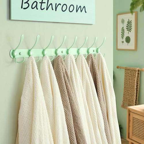 Dseap Coat Rack Wall Mount - 29.5” Long 8-Tri-Hooks Heavy Duty Coat Hanger Rail Wall Hooks for Hanging Coats Hats Clothing Clothes Purse Mudroom Entryway, Green - Image 4