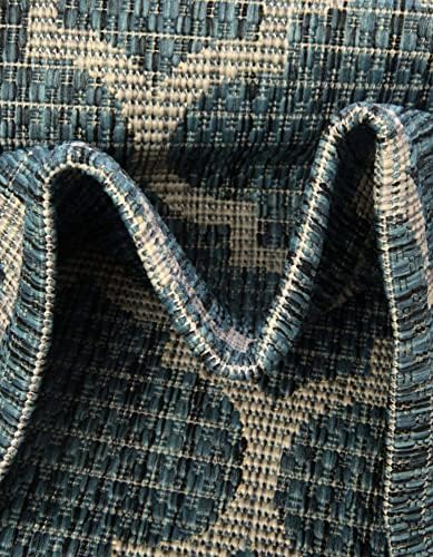 Unique Loom Outdoor Trellis Collection Area Rug - Trellis (Round 13' 0" x 13' 0", Teal/ Gray) - Image 6