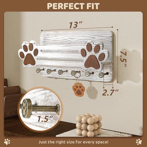 MTERSN Dog Leash Holder for Wall with Wall Shelf for Dog Lover, White - Image 2