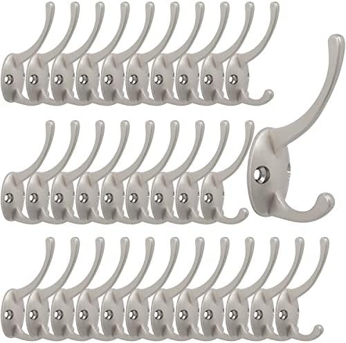 IBosins 32 Pack Silvery Double Coat Hooks Wall Mounted with 64 Screws by IBosins