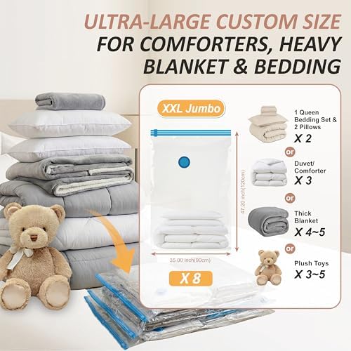 8 XXL Jumbo Vacuum Storage Bags for Bedding, Space Saver with Hand Pump - Image 3