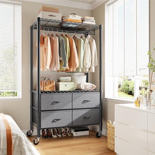 Raybee Rolling Clothes Rack, Portable Closet, 4 Drawers 4 Shelves, 450LBS - Image 6