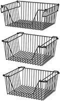 Slideep Wire Storage Baskets, Freezer Baskets Farmhouse Stackable Organizer Storage Bins Large Organizer for Storage, Office, Bathroom, Pantry Organization Storage with Handles 14" Black -Set of 3 by WelcometotheSlideep