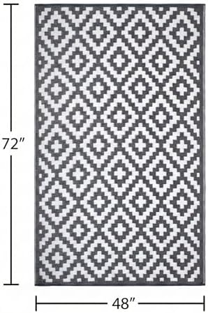 FH Home Outdoor Rug - Waterproof, Fade Resistant, Reversible - Premium Recycled Plastic - Geometric - Patio, Deck, Porch, Balcony, Laundry Room - Aztec - Gray & White Crease Free - 4 x 6 ft - Image 2