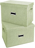 Large Linen Fabric Foldable Storage Bins with Removable Lid and Handles, Washable Storage Box Organizer Containers Baskets Cube with Cover for Bedroom,Office(Green, XXL(2-Pack)) by Unknown