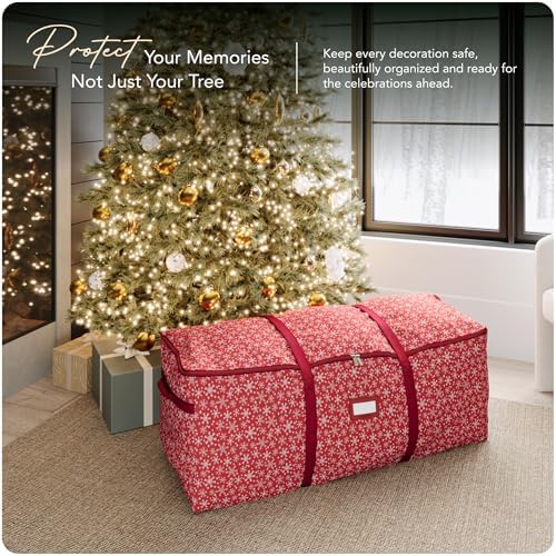 Covermates Christmas Tree Cinch Bag, 60" W x 24" D x 24" H, Red Snowflake - Image 2