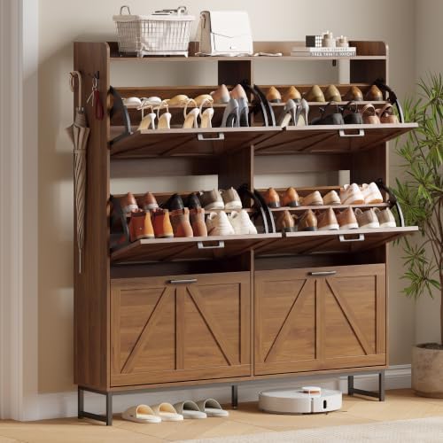 Xixini Shoe Storage Cabinet with 6 Flip Drawers, Entryway Shoe Rack, Walnut by Xixini
