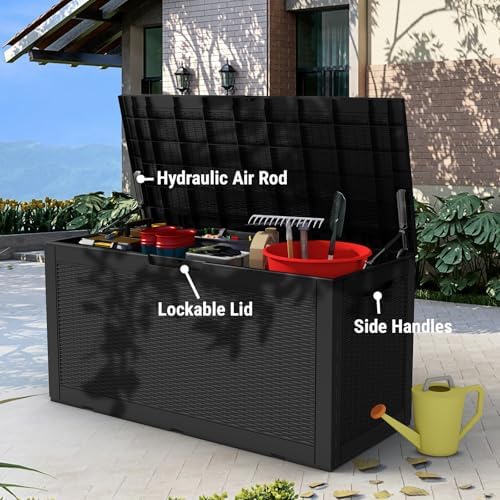 Mars Villa Deck Box, Outdoor Storage Box Waterproof, 100 Gallon, Black - Image 5