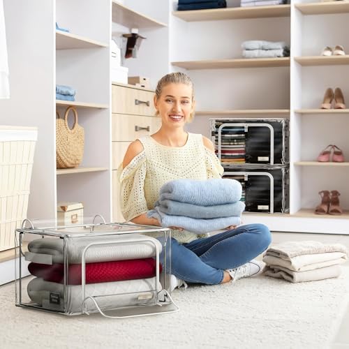 Sorbus Clear Foldable Storage Bins with Metal Frame (Large, 4 Pack) - Image 2